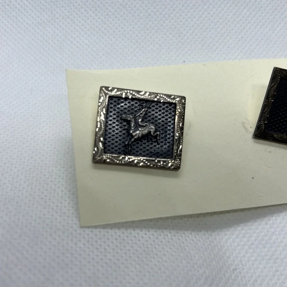 VINTAGE CUFF LINKS STAMPED “STERLING” SILVER WESTERN BRONCO HORSE